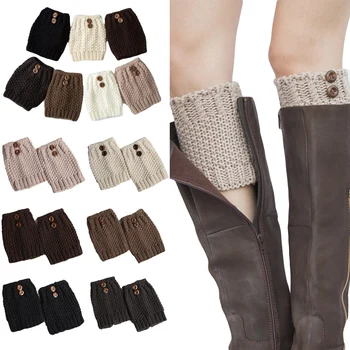 

Ladies Winter Warm Leg Warmers Thick Button Socks Knitted Boot Cuffs Short Socks WATMX0050
