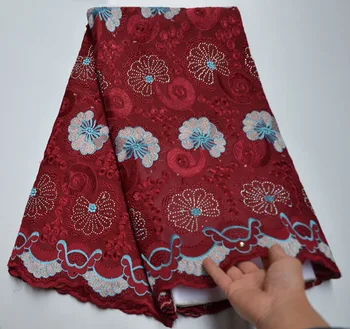

2020 High Quality Embroidered Swiss Voile Lace In Switzerland With Stones Wine Nigerian Cotton Lace Fabric For Dresses PSA30-1