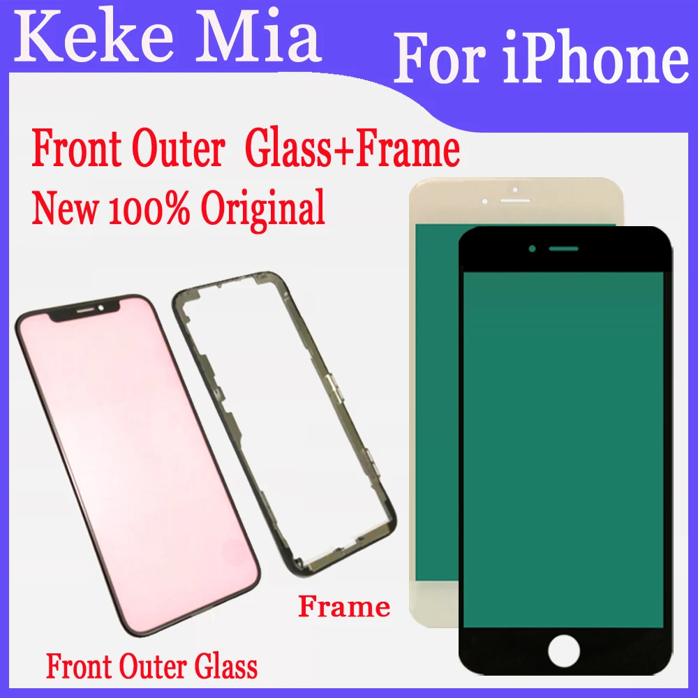 100% New Original For iPhone  iPhone 7 8 7Plus 8 Plus X XS Front Outer Glass+Frame Touch Screen Front Glass Replacement