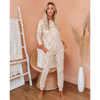 

Tie Dye Print Women Pajamas Two Piece Sets Long Sleeve Pants Female Home Clothes Autumn Fashion Casual Set