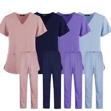 Pet grooming instituição conjunto de alta qualidade uniformes spa unisex com decote em v roupas de trabalho ternos médicos roupas tops calças