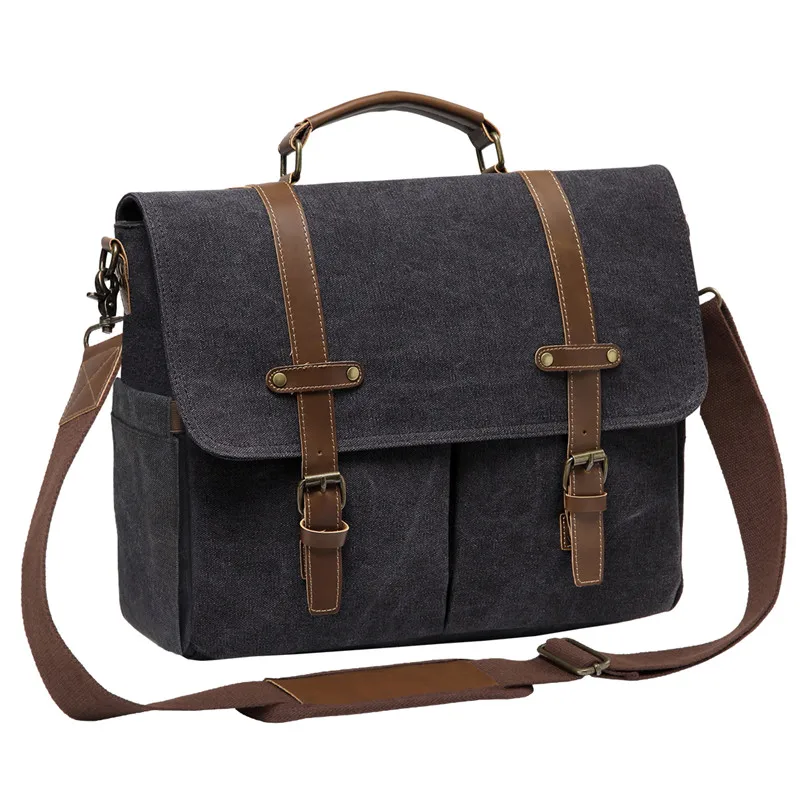 Dark Gray VASCHY, Винтажный Мужской портфель, водостойкая холщовая сумка-мессенджер для 15 в, для ноутбука, бизнес портфель, мягкие сумки на плечо, мужские - Цвет: Dark Gray