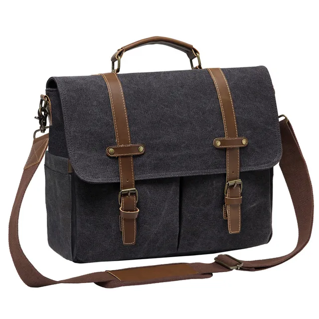 VASCHY Vintage Men Briefcase Water Resistant Canvas Messenger Bag for ...
