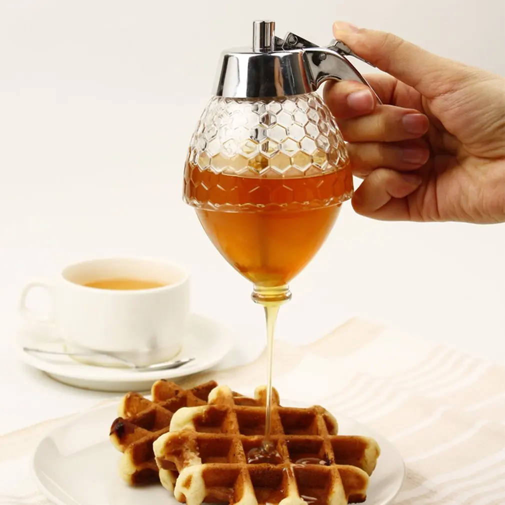 Squeeze Bottle Honey Jar Container Bee Drip Dispenser Kettle Storage Pot Stand Holder Honey Juice Syrup Cup Kitchen Accessories