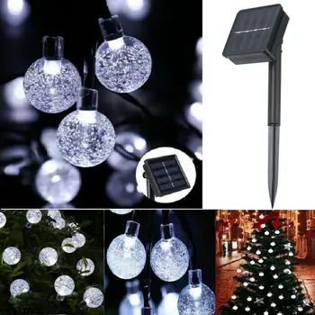 

30 LED Solar Light Powered Garden Party Fairy String White Crystal Ball Lights Xmas Gifts