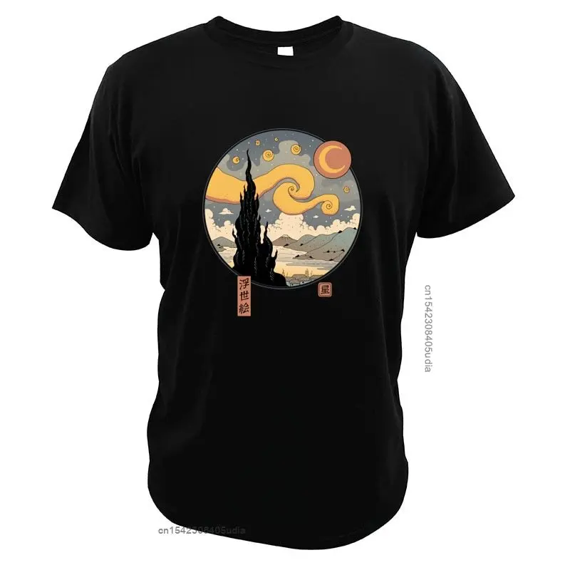 

Starry Ukiyo-E Night T-Shirt Parody Vincent Van-Gogh Japanese Art Culture Creat Design High Quality Eu Size T Shirt