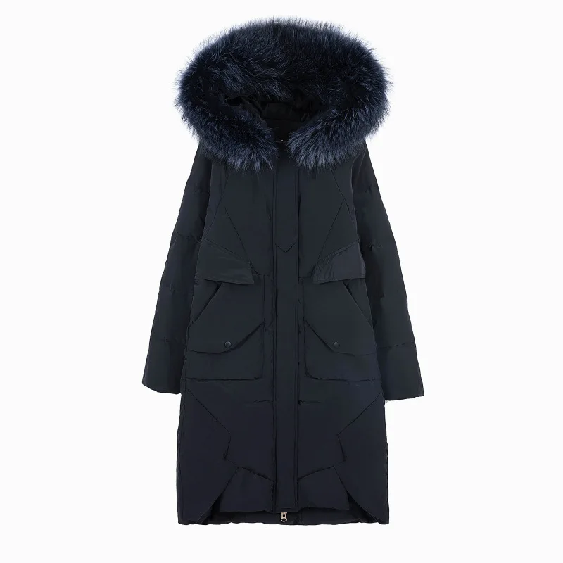 TopFurMall)European Women Parkas Down Coats Jackets Real Raccoon Fur Hoody Lady Long Outwear Overcoat LF9162