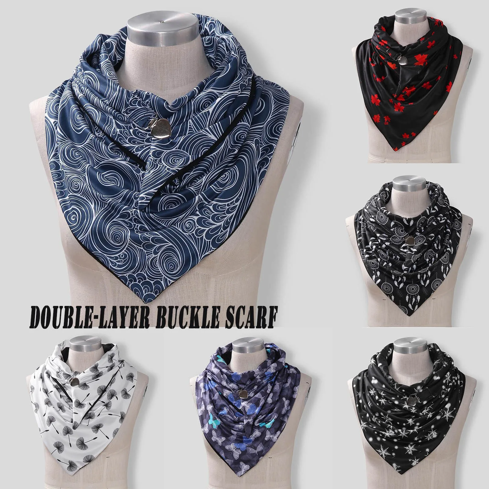 

Autumn and winter warm scarf ladies windproof leaf butterfly star print double buckle scarf cold warm scarf аѬ женские 40*