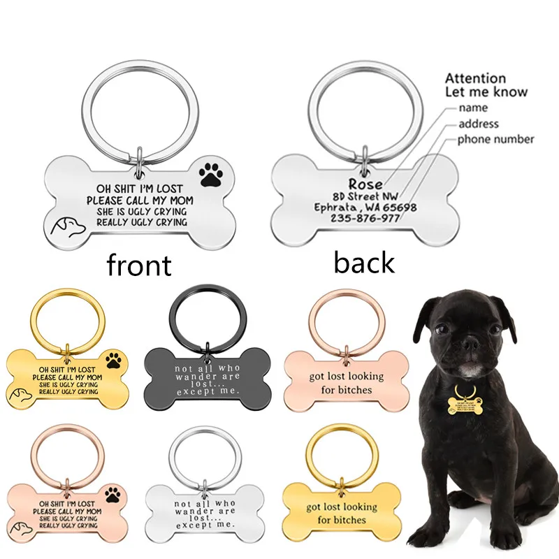 Etiqueta de identificación personalizada antipérdida para mascotas, Nombre de mascota grabado, Tel para Collar de cachorro de gato, accesorios para mascotas, Etiqueta de perro personalizada