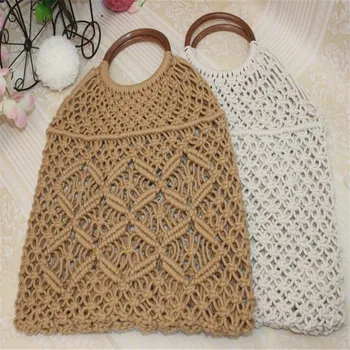 

Basket Explosion Hand-made Folk Rattan Bags Long With Straw Paper Diagonal Cotton Rope Large capacity Straw Bags For Women 2019