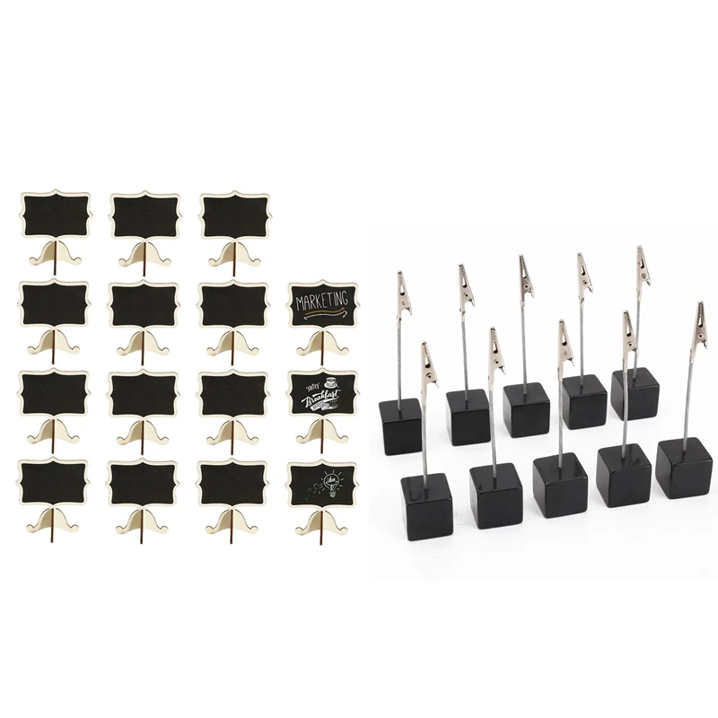 

15 Pcs Mini Chalkboards Place Cards with Easel Stand for Wedding, Birthday Parties & 10 Pcs Card Holder Square Memo Holder Card