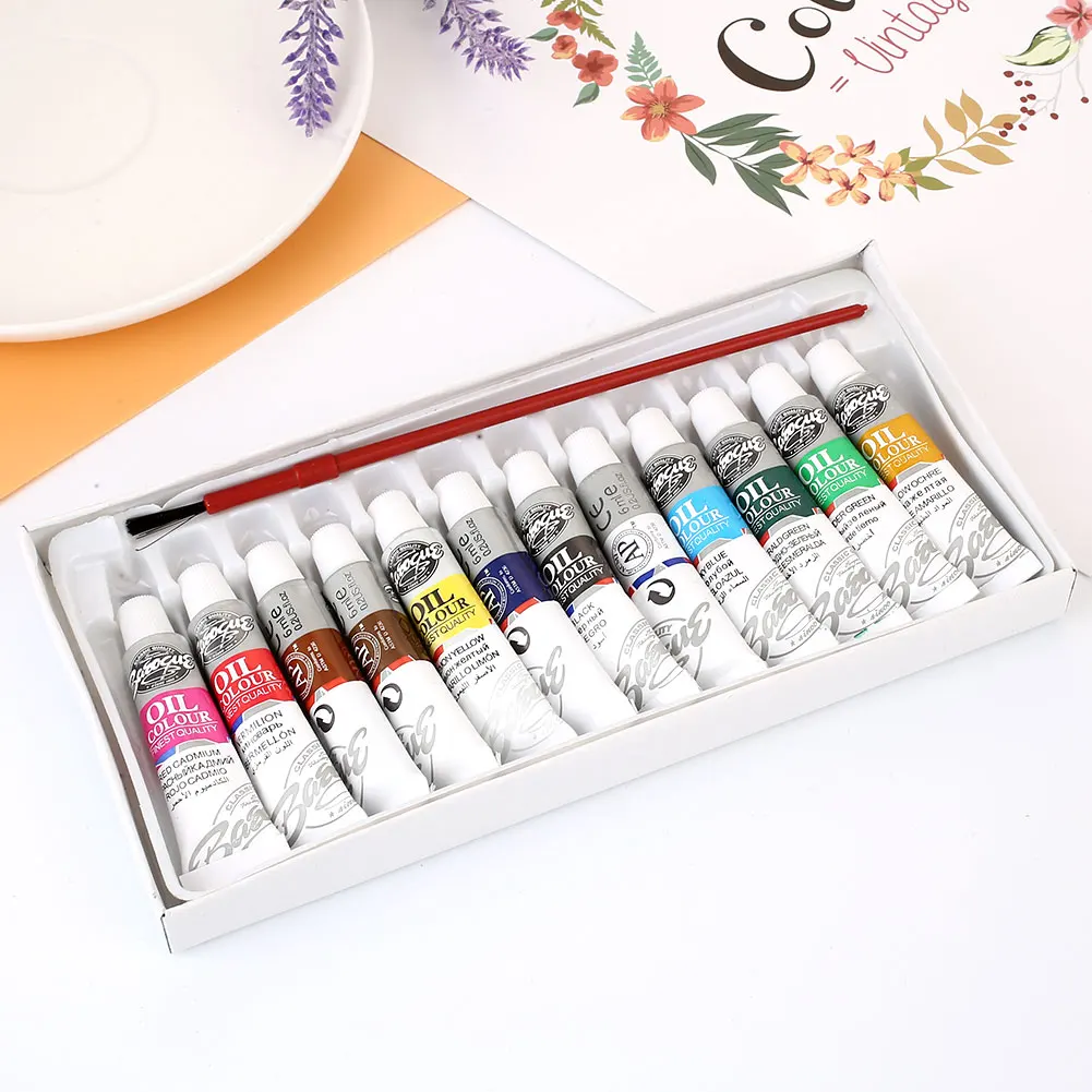 

Oil Painting Brushes 6ML Sewing Accessories Art Supplies Student 1 Set with Brush 12 Colors Professional Children Color Hobbies
