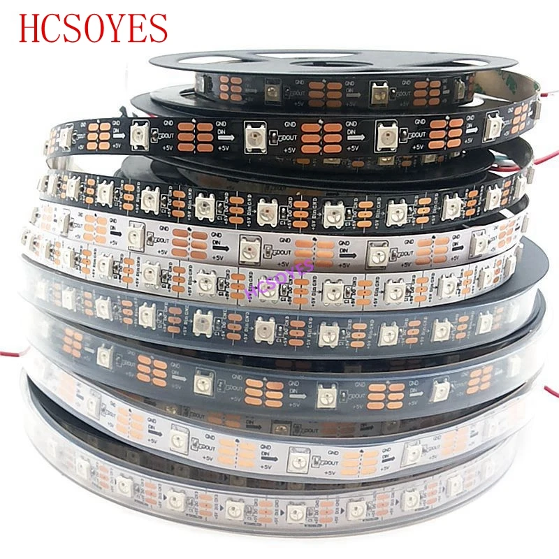 US $11.40 DC 5V 1m5m Roll Ws2812b Ws2811ic BuiltIn 5050 Smd Rgb Strip Individually Addressable 3060144M Led Pixel BlackWhite PCB