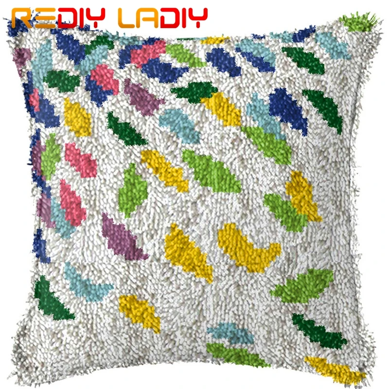 

Latch Hook Kit Make Your Own Cushion Colorful Leaf Pre-Printed Canvas Crochet Pillow Case Latch Hook Cushion Cover Arts & Crafts