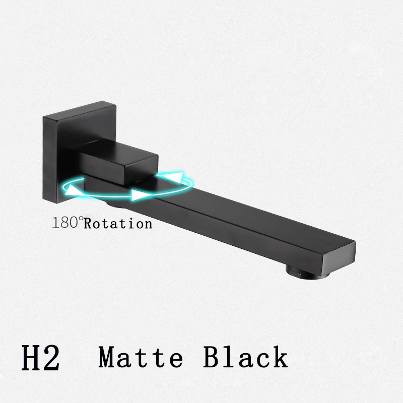 Matte Black Or Chrome Solid Bass Outlet Wall Mounted Shower Spout Bath Tub Shower Mixer Faucet Spout Filler 180 degreeFolding - Цвет: H2