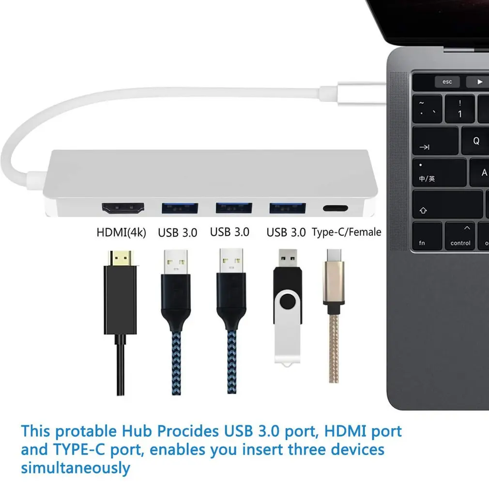 Usb C концентратор нескольких Hdmi адаптер 5 в 1 взаимный обмен данными между компьютером и периферийными устройствами C адаптер с 4K кабель-Переходник Usb C на Hdmi с 3 портами(стандарт 3,0 Порты для Macbook Pro