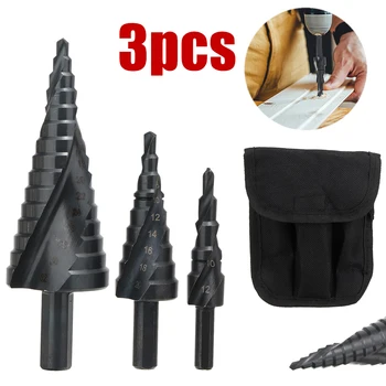 

3Pcs 4-12/20/32mm HSS Steel Spiral Step Drill Bit Drilling Power Tools For Metal High Speed Steel Wood Hole Cutter Cone Drill