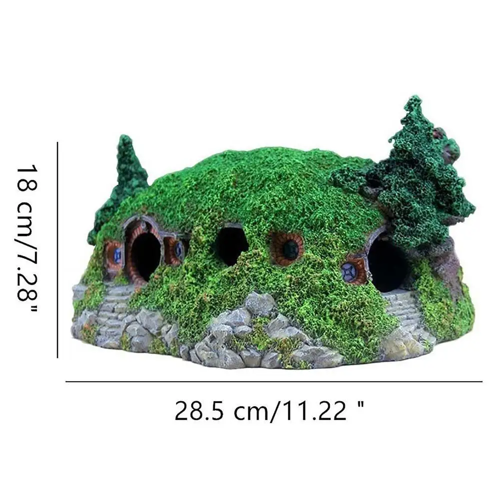 Resin Dwarf House Shape Aquarium Feeding Box Fish Bowl Ornament Lizard Tortoise Hiding Box