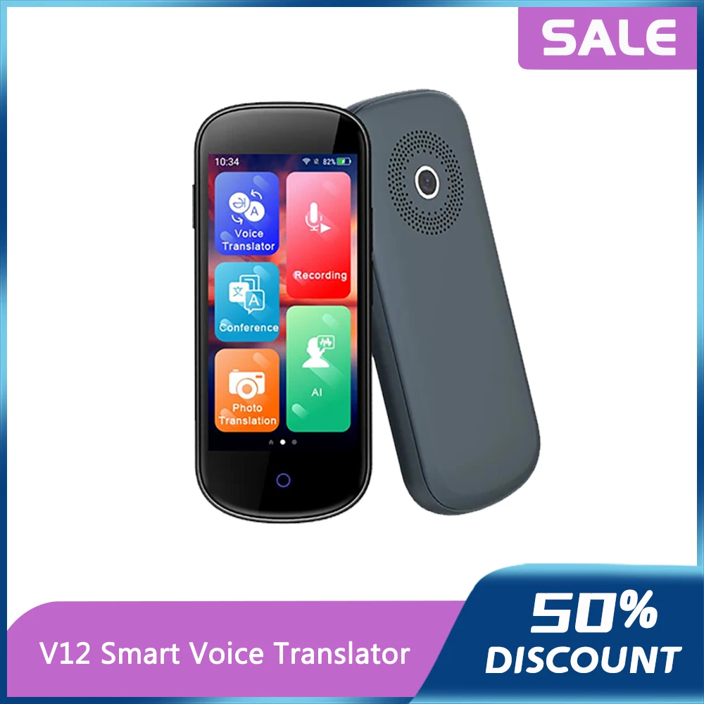 

V12 Wireless Smart Translator 109 Languages Two-Way Real Time Instant Voice Translator APP 4G+WIFI Multi-Language