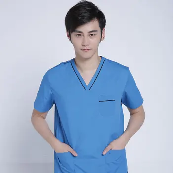 

Men Women Scrub Suit Doctor Nurse V-Neck Style Workwear Lab Ventilate Tops Pants Set unisex 2020