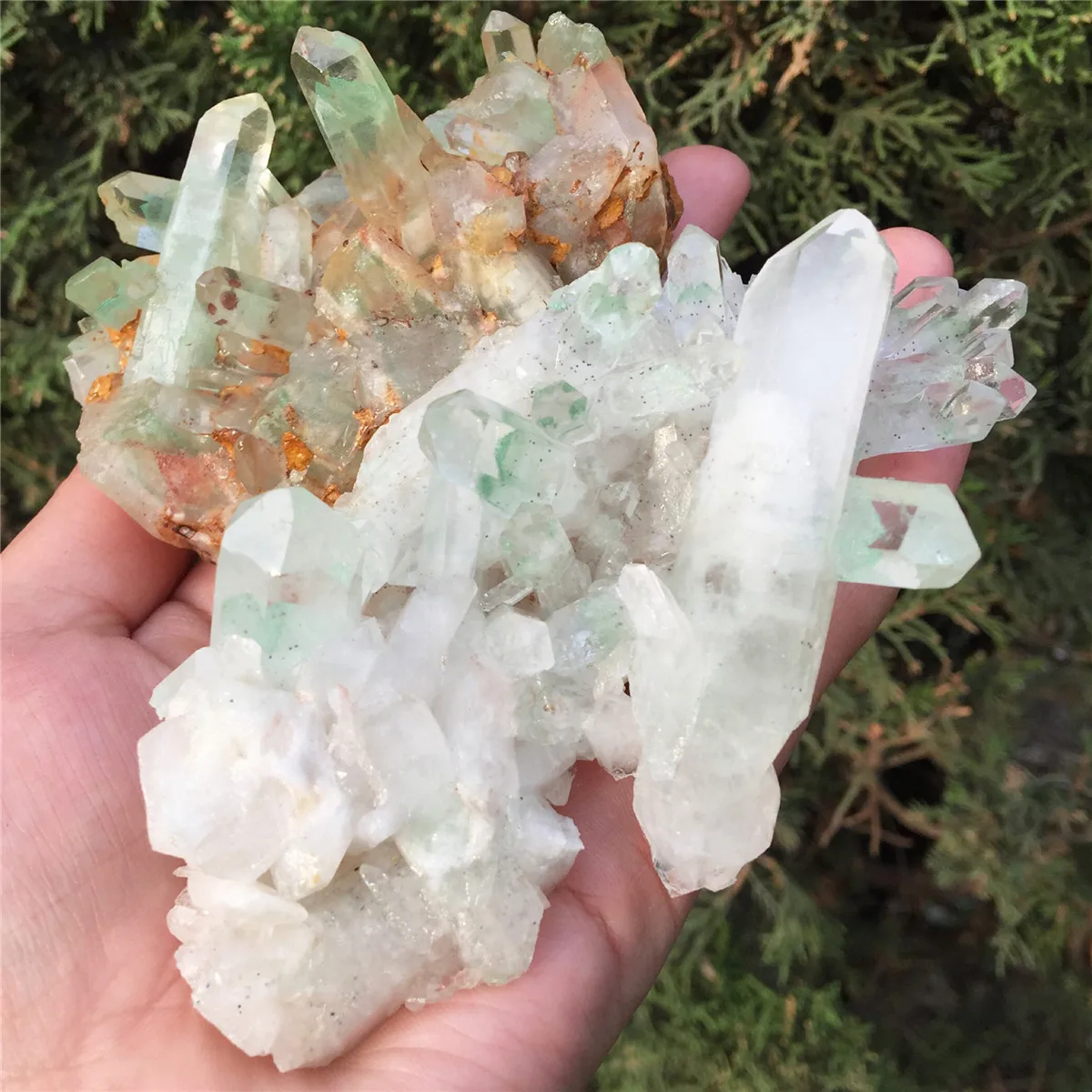 2 шт. натуральный зеленый Ghost Phantom Quartz кристалл кластера Исцеление образец отправлен случайным образом