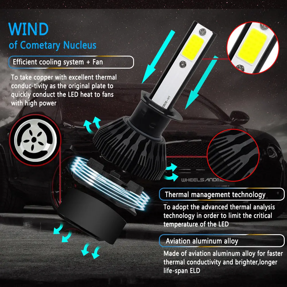 Черный C6 светодиодный фонарь для автомобиля H7 светодиодный светильник H1 36 Вт 4000лм авто лампы Противотуманные фары 12 в холодный белый температура 200 м 200 м дропшиппин