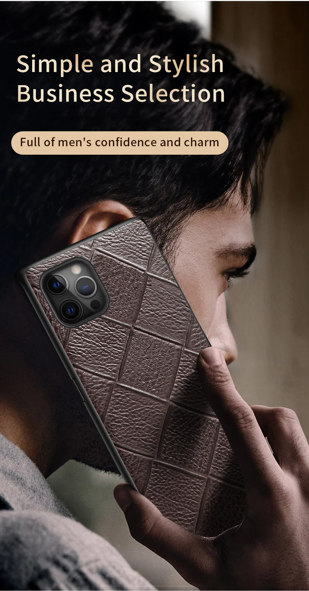 LANGSIDI Leather case For Iphone 12 pro max 11 Square embossing back cover For iphone 12 pro 12 max xr xs max 7 8 plus fundas