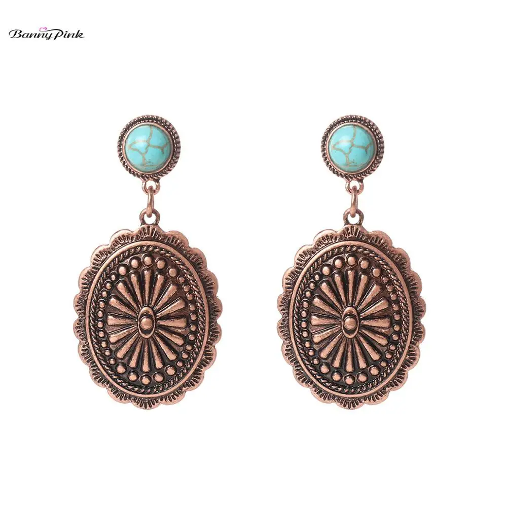 Banny розовый Этнический узор овальные геометрические серьги для женщин винтажные клипсы с камнем Серьги этнический Кулон Серьги Brincos