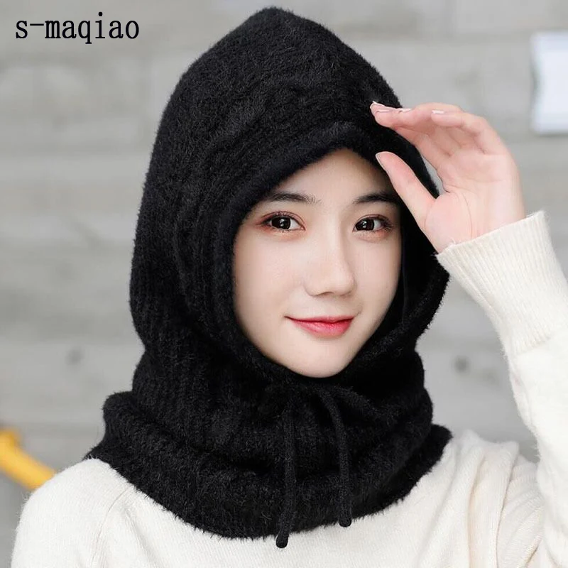 Зимние шерстяные вязанные шарф и шапка набор бини женский шарф Skullies Beanies шапки для женщин шапка s Gorras Bonnet маска цельная шапка