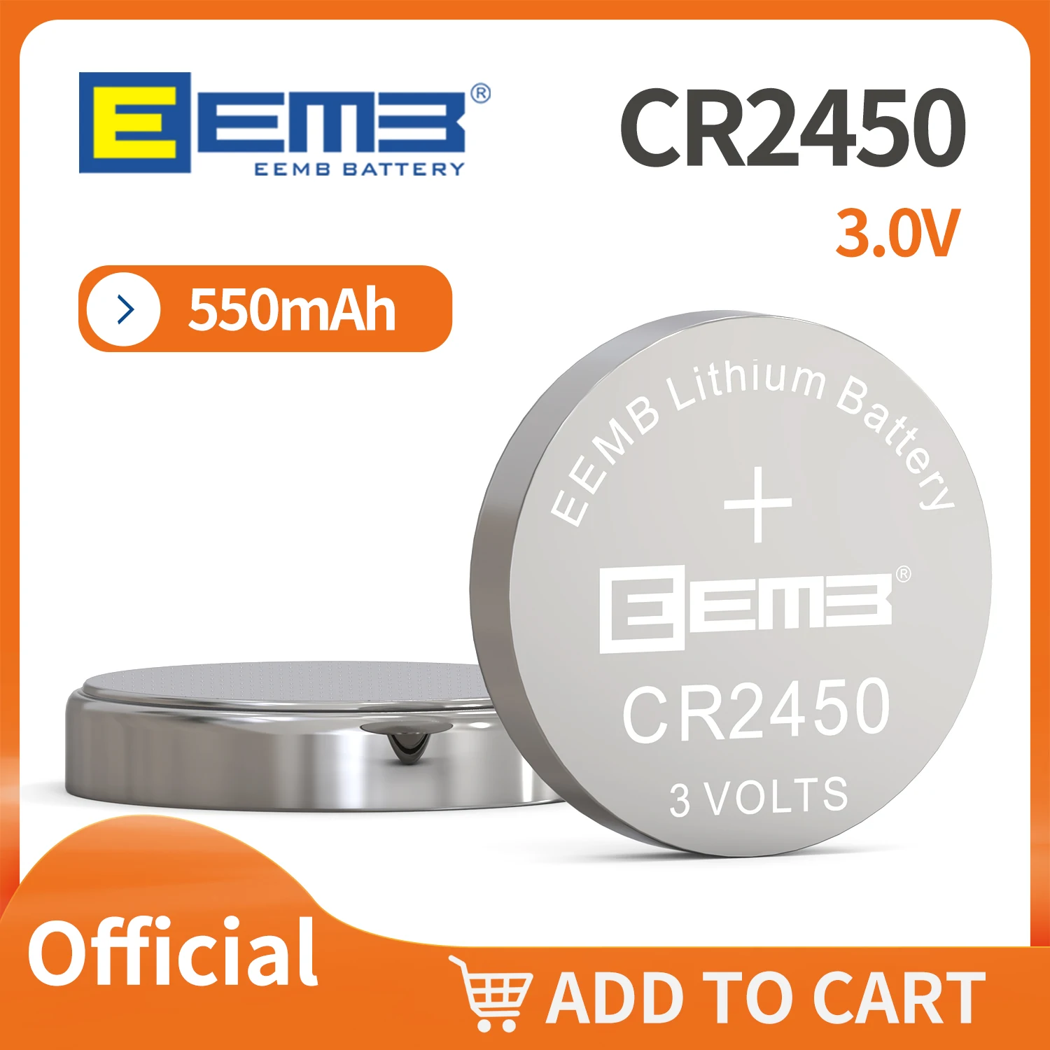 10/40 PCS EEMB CR2450 PACK 3.0V 550mAh Lithium Li-MnO2 Button Cell UL1642 UN38.3 NON-rechargeable Manufacturer Shipping Free