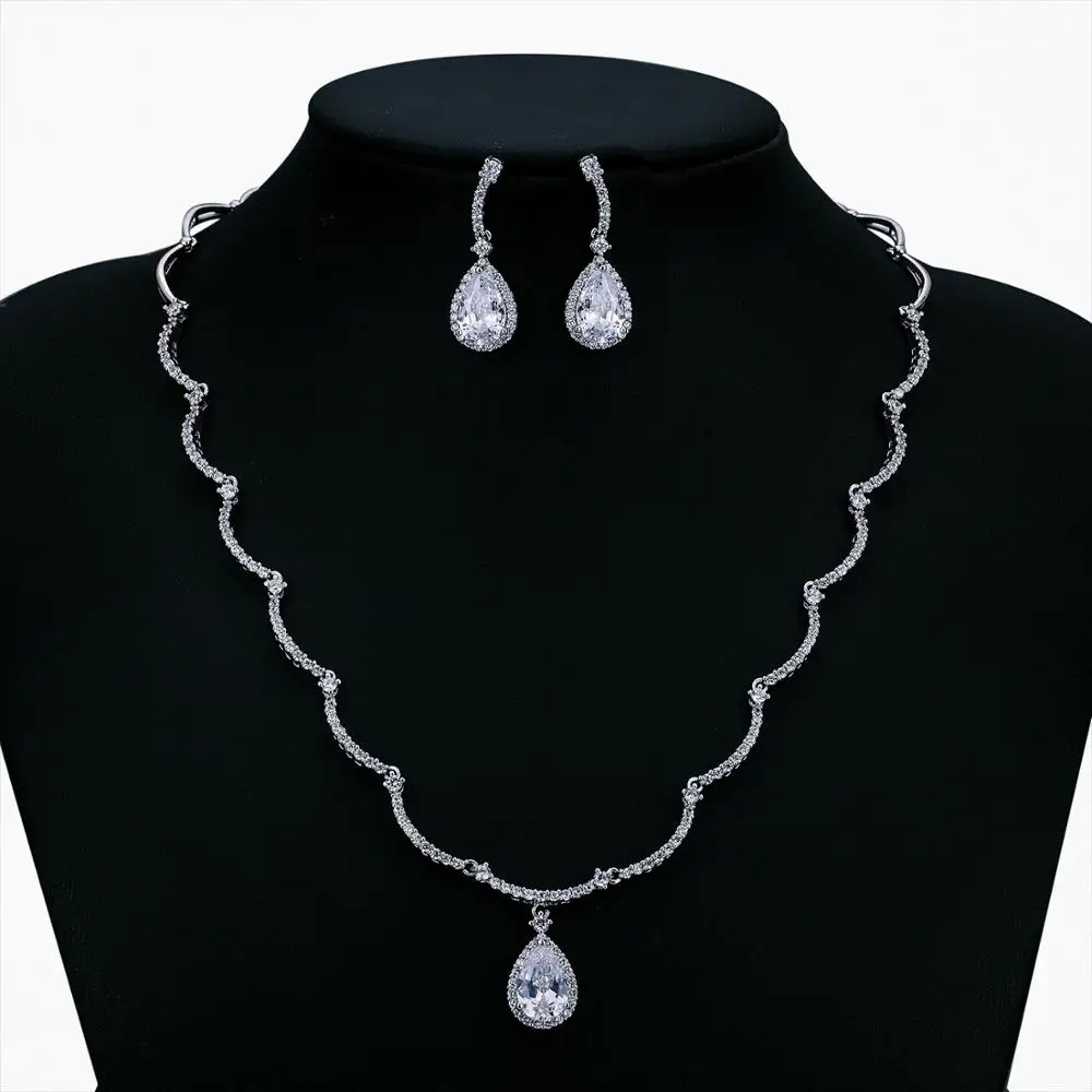 

Gorgeous New Full 3A Cubic Zirconia Bride Wedding Necklace Earring Set Top Quality Women Prom Party Jewelry Sets CN10026