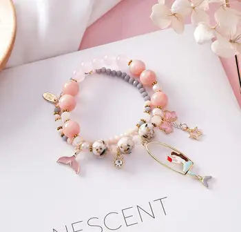 

Fashion Butterfly-knot Mermaid Bead Double-layer Bracelet Women's Bracelet Korean version of personality sweet elastic handwear