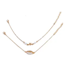 Европейский и американский стиль, стиль, пляжные аксессуары, модные, простые, с ракушками, морская звезда, жемчуг, многослойный женский ножной браслет