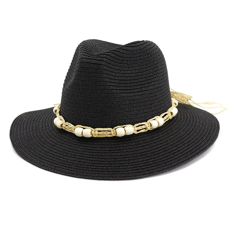 BUTTERMERE женская шляпа лето пляжная шляпа от солнца Дамская Повседневная темно-синяя соломенная шляпа с широкими полями женская шляпа для отдыха модная джазовая Кепка белая - Цвет: black hat