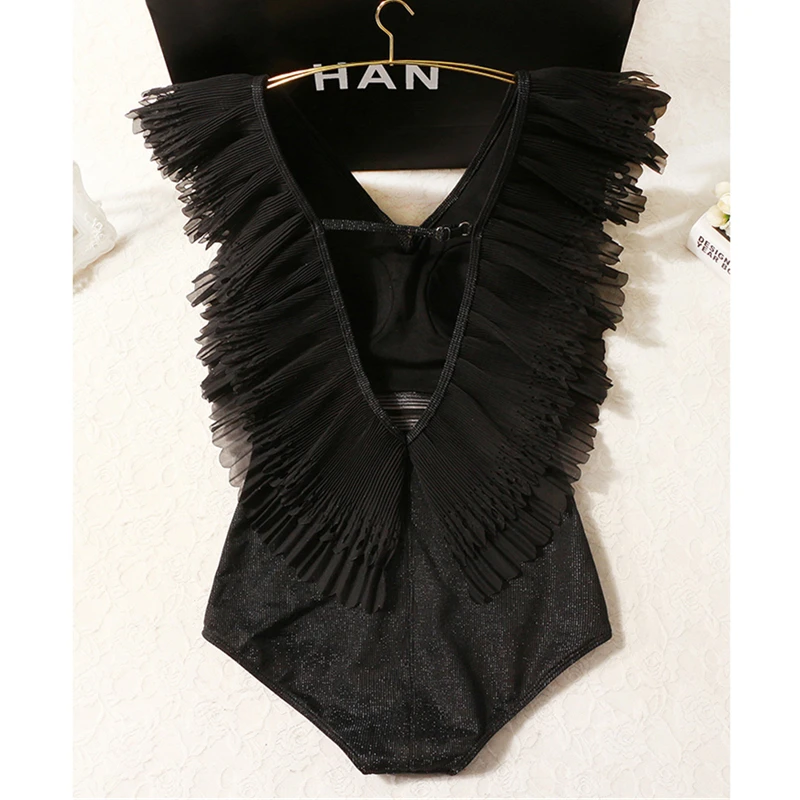 STAERK 2020 female black sexy one-piece Chiffon Ruffle Swimwear Women Retro Vintage Bathing Suits Beachwear Swim Wear Monokini