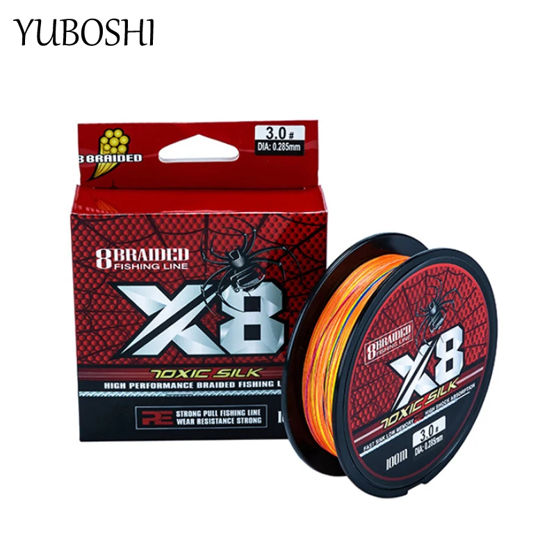 

Новая японская гладкая многонитевая рыболовная леска YUBOSHI, 100 м, 8-ниточная плетеная износостойкая леска из полиэтилена, 4 цвета