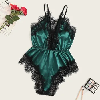 

Pijamas Women Sleepwear Shorts Women Lace Plus Size V-Neck Teddy Bodysuit Backless Jumpsuit Sexy Lingerie 3-6XL пижама женская