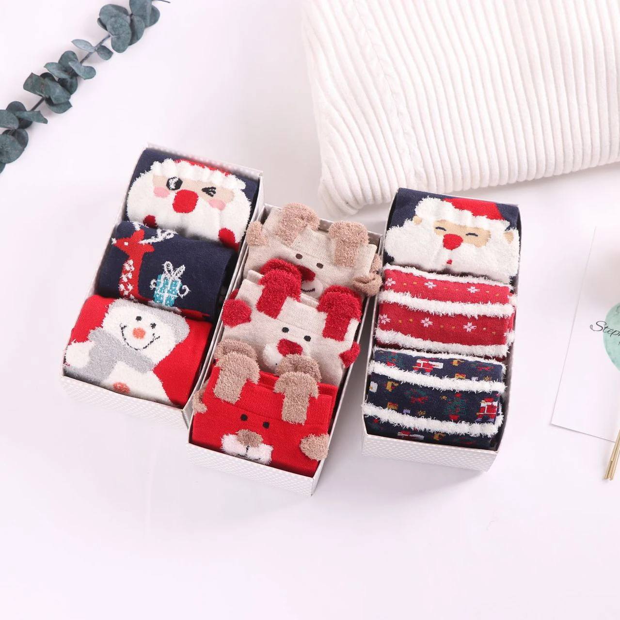 Johnature, зимние, новые, с мультяшным принтом, рождественский подарок, коробка, женские носки, 4 цвета, шерсть, утолщенные, теплые, повседневные, японские, женские носки