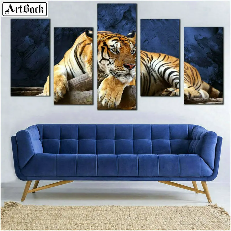 

Five spell diamond painting tiger full square / round drill animal diamond mosaic 3d sticker living room decoration