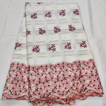 

(5yards/pc) high quality Swiss voile lace white pink African 100% cotton lace fabric with embroidery for party dress CLL095