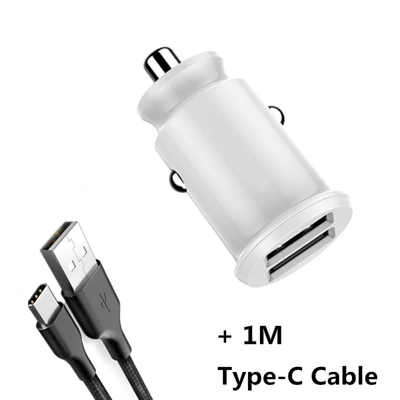 Быстрая зарядка 3.1A 2 порта USB Автомобильное зарядное устройство для iPhone samsung Xiaomi Mini Dual USB быстрая зарядка для автомобиля зарядное устройство для мобильного телефона адаптер - Тип штекера: White  Type C Calbe