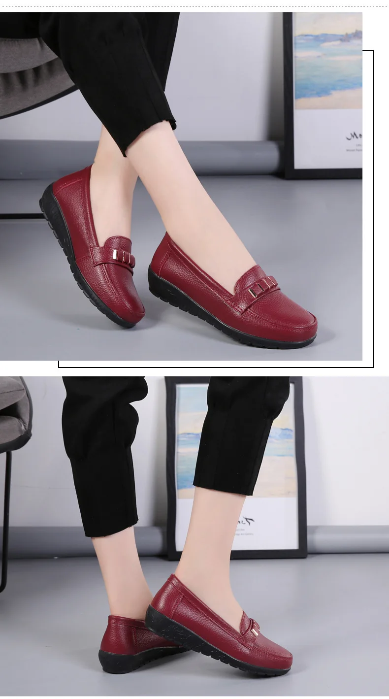 Women shoes genuine leather loafers non-slip solid color casual shoes ladies 2022 new fashion flats woman shoes zapatos de mujer