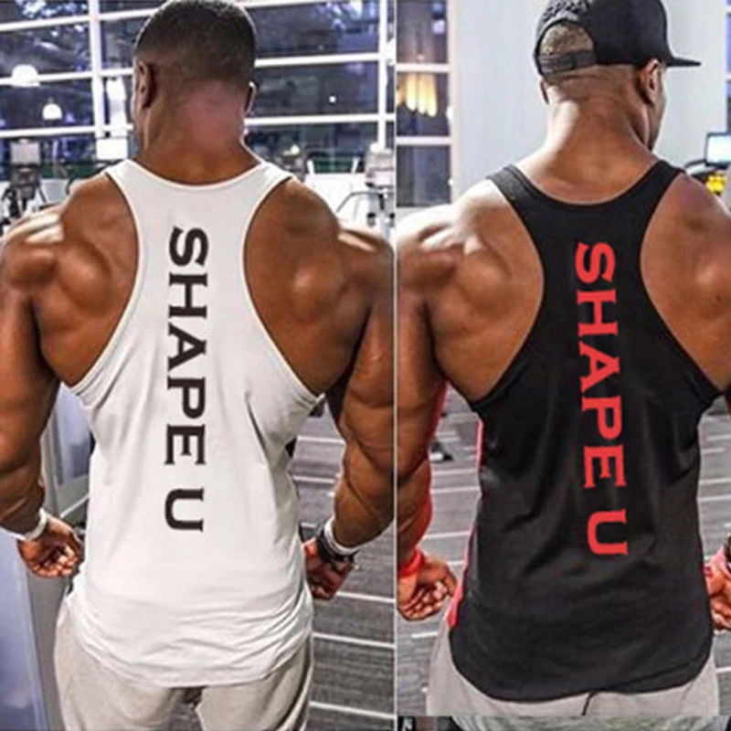 

New Solid Gym Men Stringer Tank Top Bodybuilding Fitness Singlets Muscle Vest Tee basketball jersey