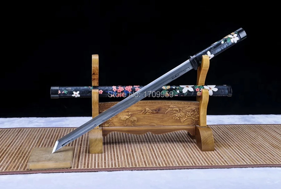 Leather Saya Chinese KungFu Straight Dao Sword Strong High Manganese Steel Blade Sharp WuShu Tang Dynasty Saber