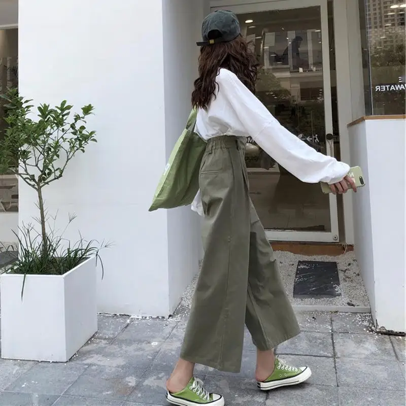 

High waist, wide legs, slim, all-round ins students'sense of sagging, nine-point casual pants, fashionable two-piece suit