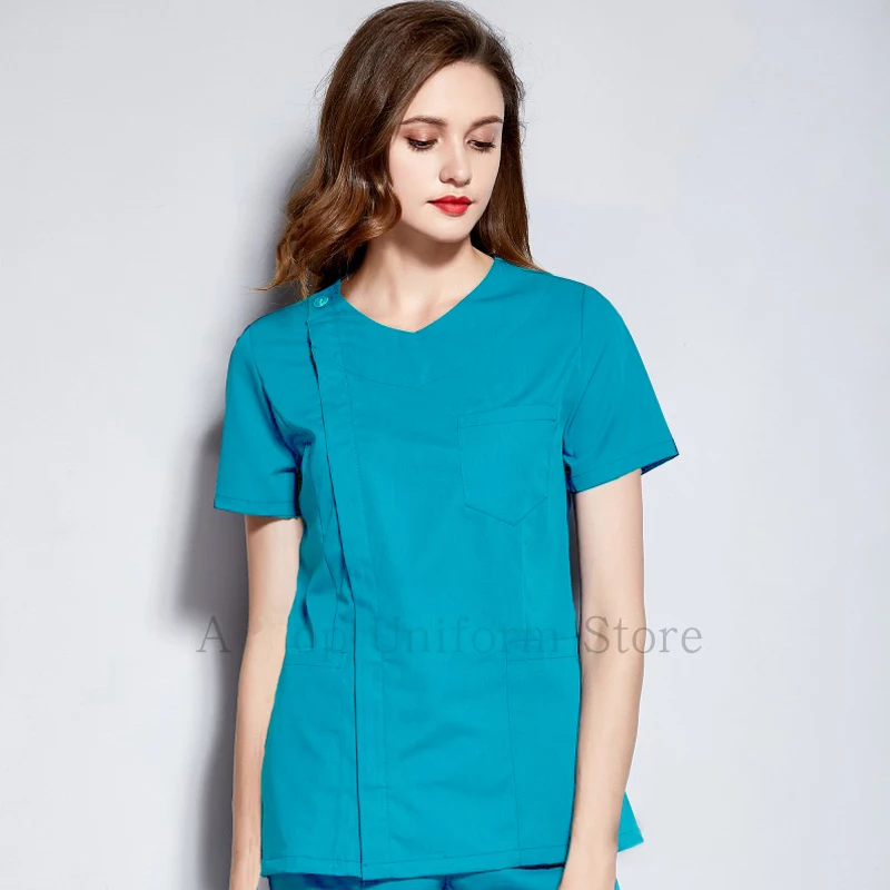 New Style Women Fashion Scrub Top Doctor Nurse Uniform Side Opening Front Shirt with Concealed Zipper Surgery Scrub (just A Top)