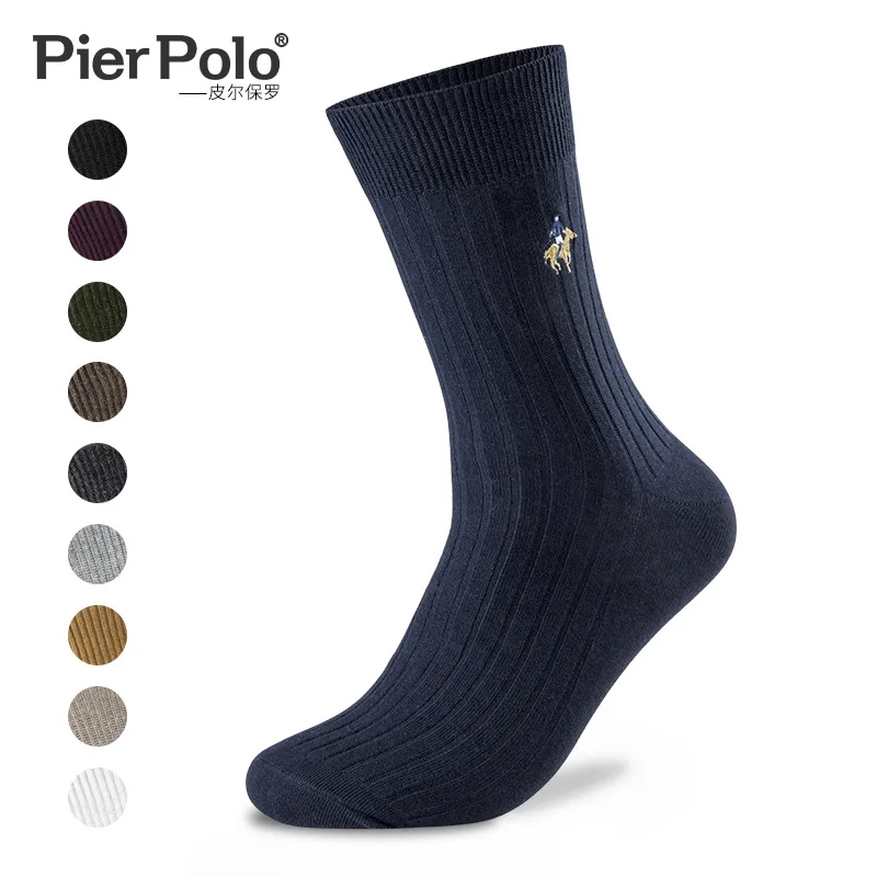 Pier Polo новые высококачественные носки хлопок мужские деловые повседневные носки из хлопка однотонноные цветные носки с вышивкой осень-зима мужские носки