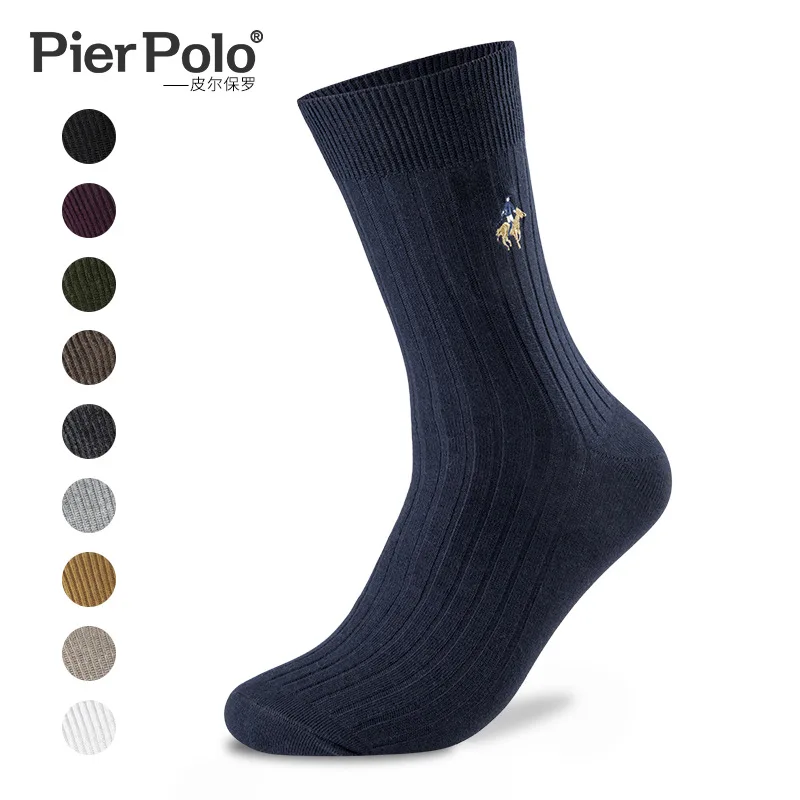 Носки PIER POLO мужские деловые 100% хлопок повседневные однотонные с вышивкой