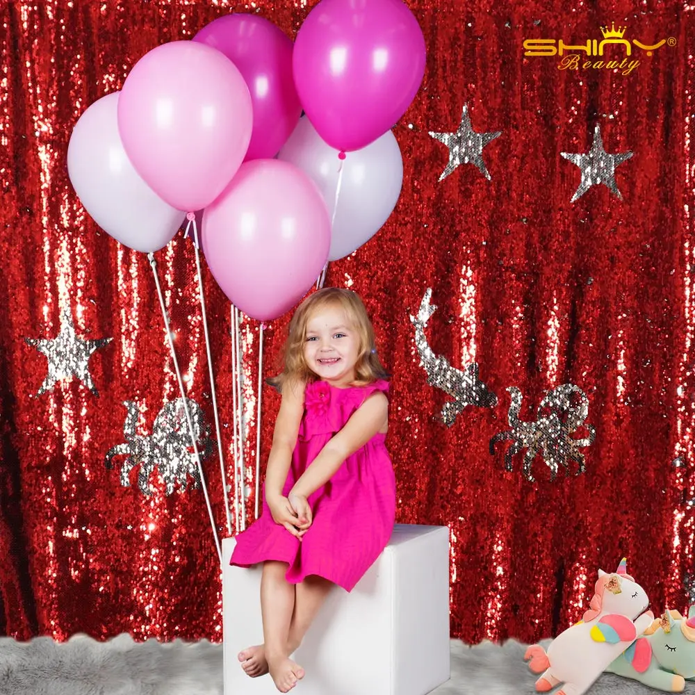 

Sequin Backdrop Curtain Red and Silver Photography Photo Booth Backdrops for Wedding Party Birthday Prom Background-M0115