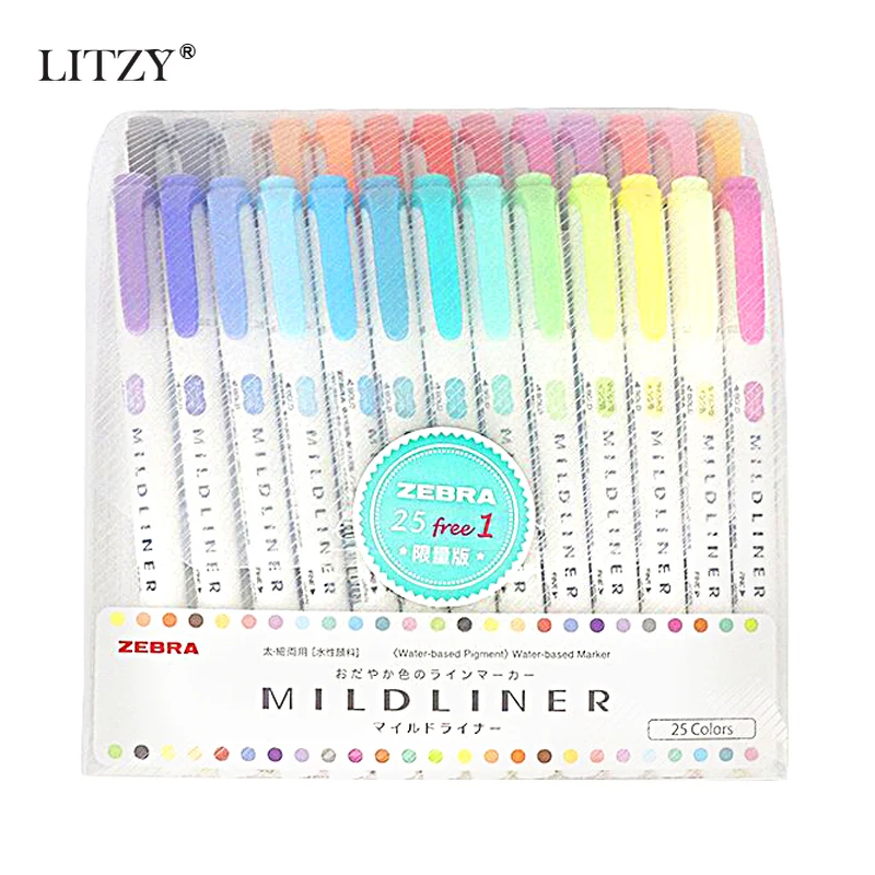 25 цветов японская Зебра набор Mildliner двойная головка хайлайтер ручка мягкий
